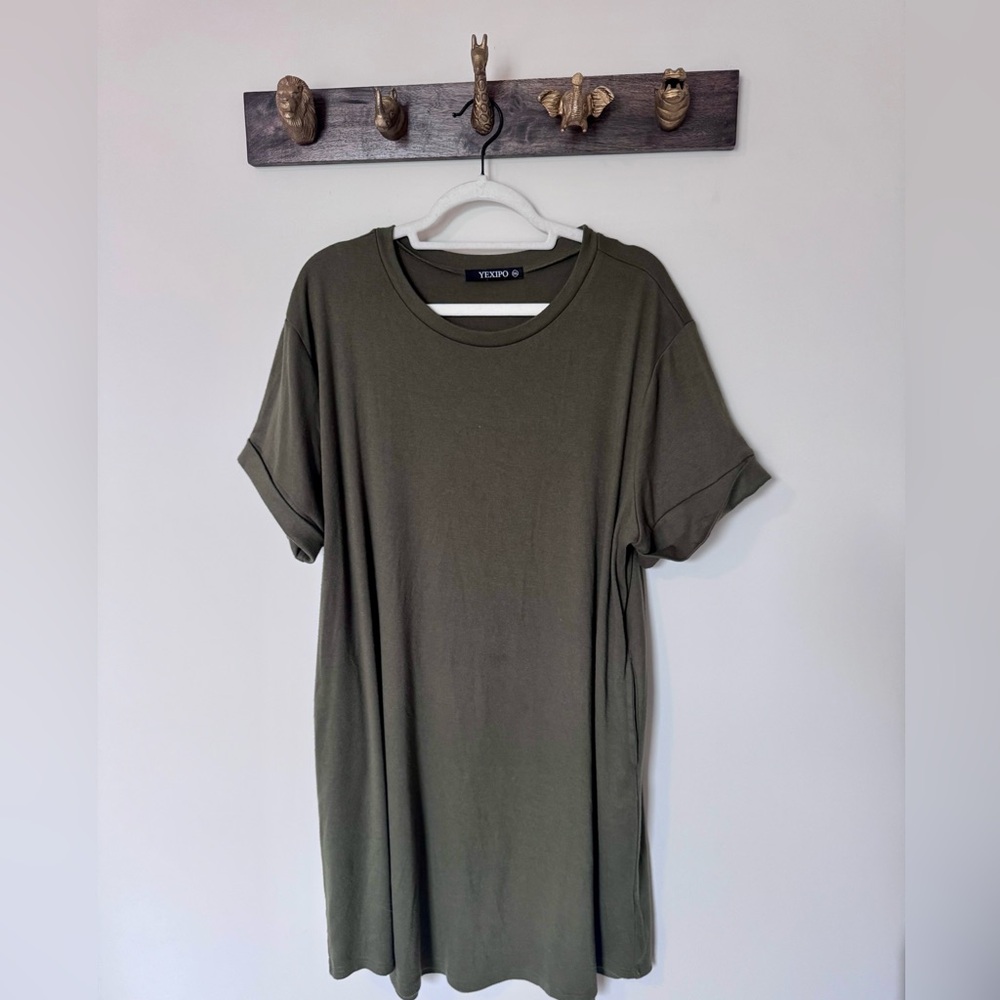 YEXIPO Olive Green T-Shirt Dress - 2XL